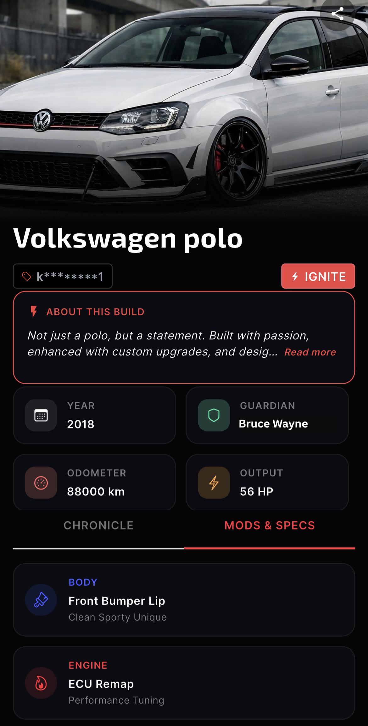 A machine profile on AutoMen for a modified Volkswagen Polo
